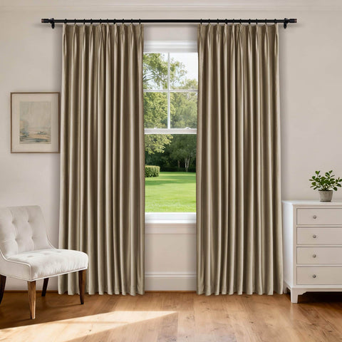 MJ11 Soft Velvet Blackout Drapes For Living Room Bedroom Pinch Pleat - Cololeaf -- 9# Taupe