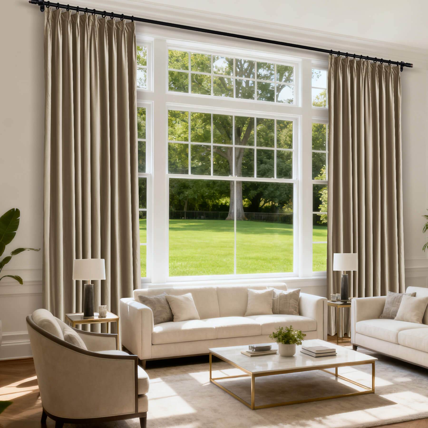 MJ11 Soft Velvet Blackout Drapes For Living Room Bedroom Pinch Pleat - Cololeaf -- 57# Ivory