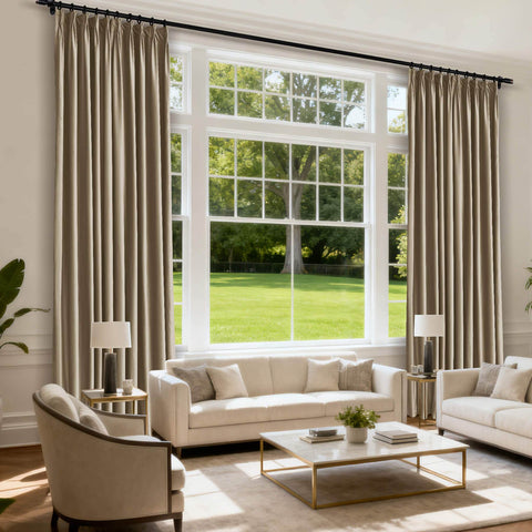 MJ11 Soft Velvet Blackout Drapes For Living Room Bedroom Pinch Pleat - Cololeaf -- 57# Ivory