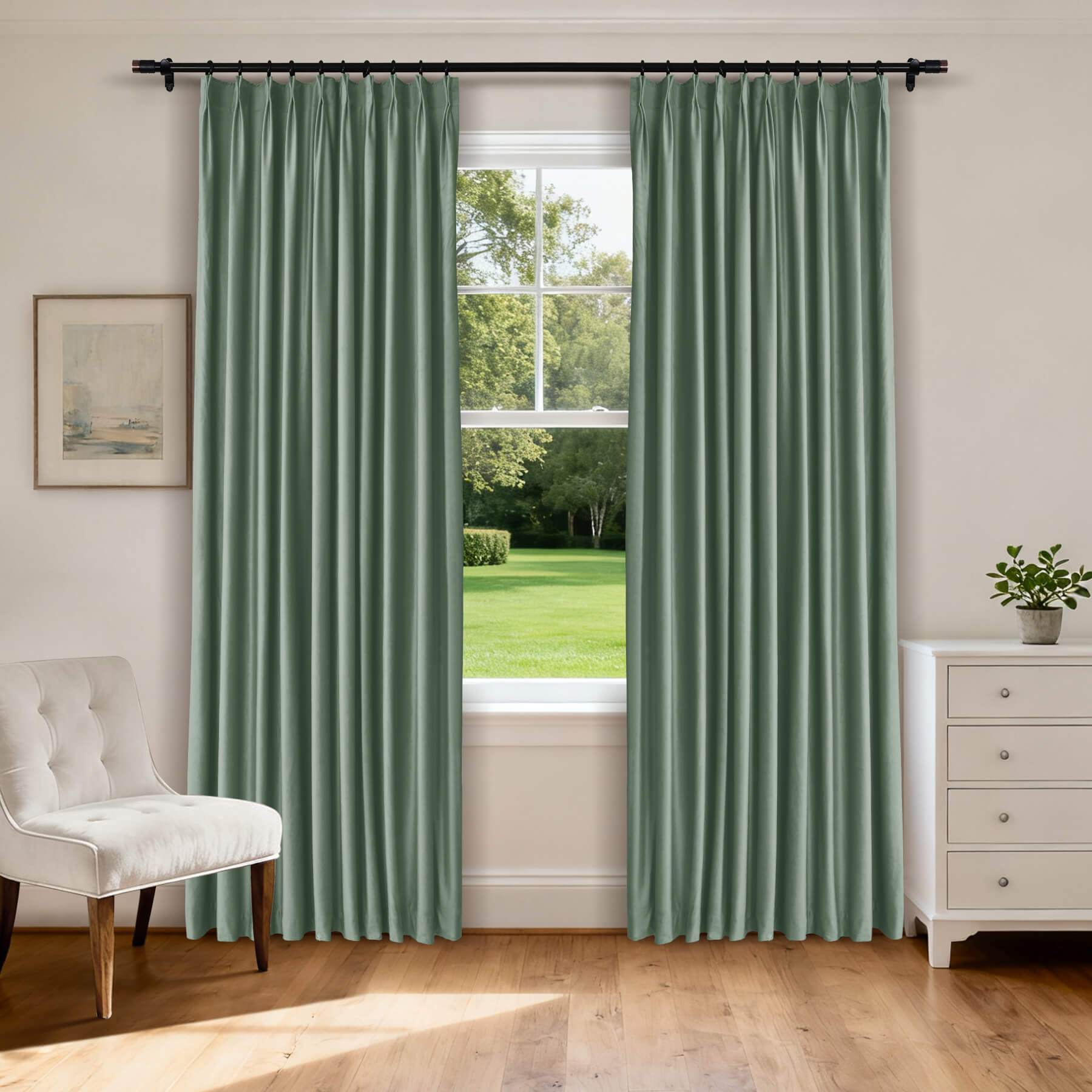 MJ11 Soft Velvet Blackout Drapes For Living Room Bedroom Pinch Pleat - Cololeaf -- 57# Ivory