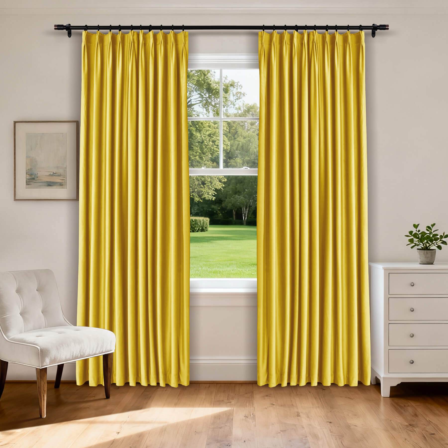 MJ11 Soft Velvet Blackout Drapes For Living Room Bedroom Pinch Pleat - Cololeaf -- 22# Yellow