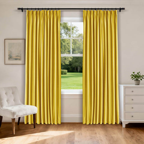 MJ11 Soft Velvet Blackout Drapes For Living Room Bedroom Pinch Pleat - Cololeaf -- 22# Yellow