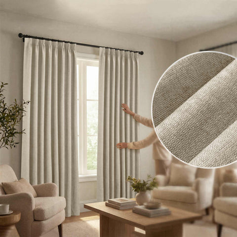 OY12 Blackout Soft Chenille Curtains Pinch Pleat 1 Panel