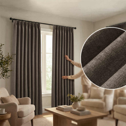 OY12 Blackout Soft Chenille Curtains Pinch Pleat 1 Panel