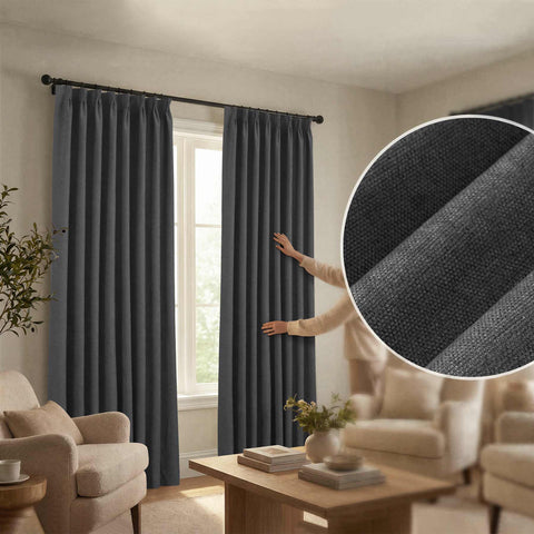OY12 Blackout Soft Chenille Curtains Pinch Pleat 1 Panel
