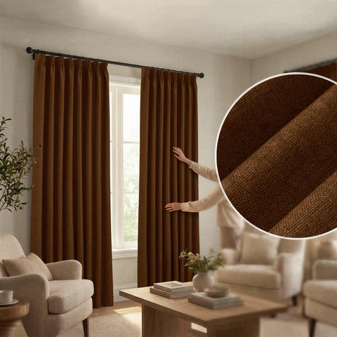 OY12 Blackout Soft Chenille Curtains Pinch Pleat 1 Panel