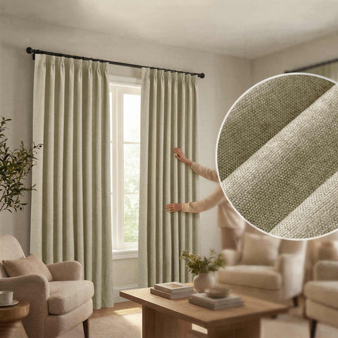 OY12 Blackout Soft Chenille Curtains Pinch Pleat 1 Panel