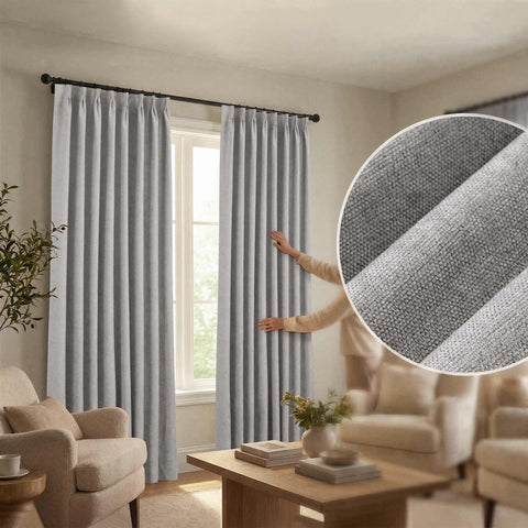 OY12 Blackout Soft Chenille Curtains Pinch Pleat 1 Panel