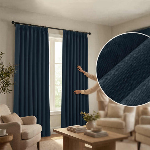 OY12 Blackout Soft Chenille Curtains Pinch Pleat 1 Panel