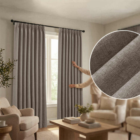 OY12 Blackout Soft Chenille Curtains Pinch Pleat 1 Panel