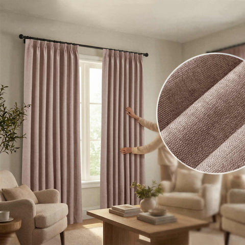 OY12 Blackout Soft Chenille Curtains Pinch Pleat 1 Panel