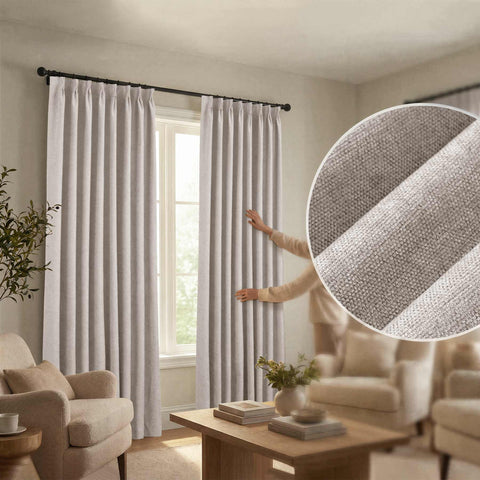 OY12 Blackout Soft Chenille Curtains Pinch Pleat 1 Panel