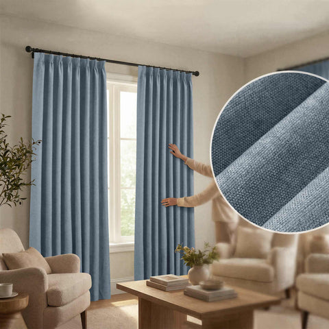 OY12 Blackout Soft Chenille Curtains Pinch Pleat 1 Panel