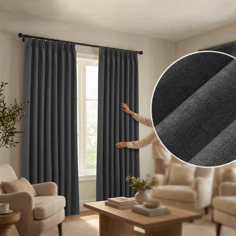 OY12 Blackout Soft Chenille Curtains Pinch Pleat 1 Panel