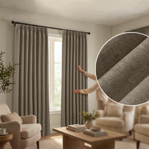 OY12 Blackout Soft Chenille Curtains Pinch Pleat 1 Panel