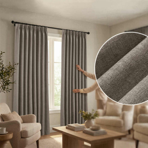 OY12 Blackout Soft Chenille Curtains Pinch Pleat 1 Panel