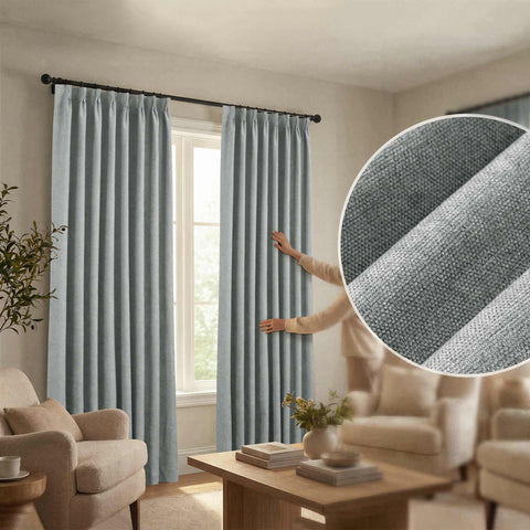 OY12 Blackout Soft Chenille Curtains Pinch Pleat 1 Panel