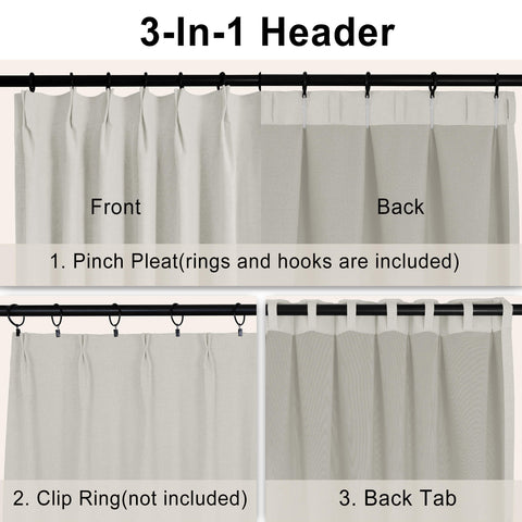OY19S Blackout Linen Curtains 3 IN 1 Header 1 Panel