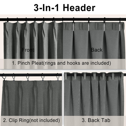 OY19S Blackout Linen Curtains 3 IN 1 Header 1 Panel