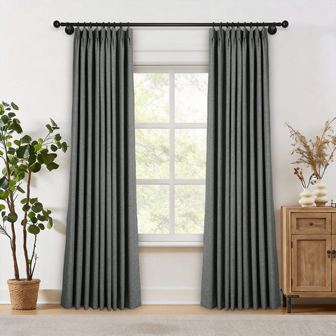 OY19S Linen Blend Soft Blackout Curtains Pinch Peat 1 Panel