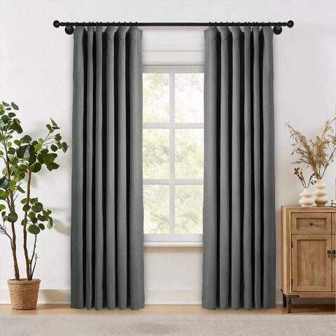 OY19S Soft Linen Blend Blackout Curtains 220GSM Flat Hooks 1 Panel
