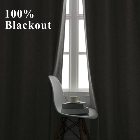 OY19S Soft Linen Blend Blackout Curtains 220GSM Flat Hooks 1 Panel