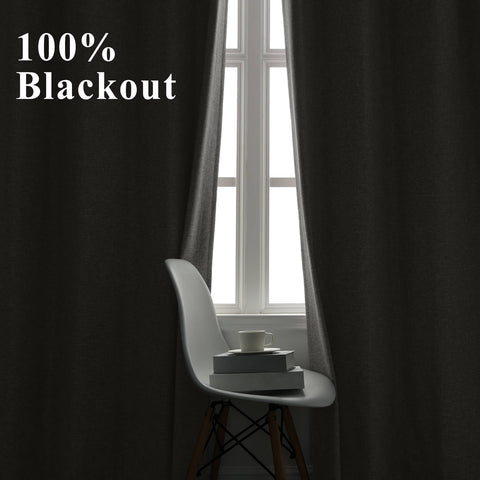 OY19S Soft Linen Blend Blackout Curtains 220GSM Flat Hooks 1 Panel