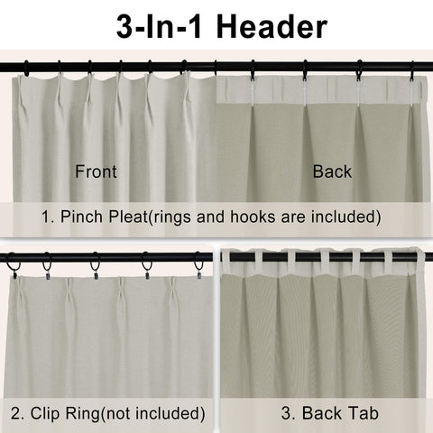 OY19S Blackout Linen Curtains 3 IN 1 Header 1 Panel