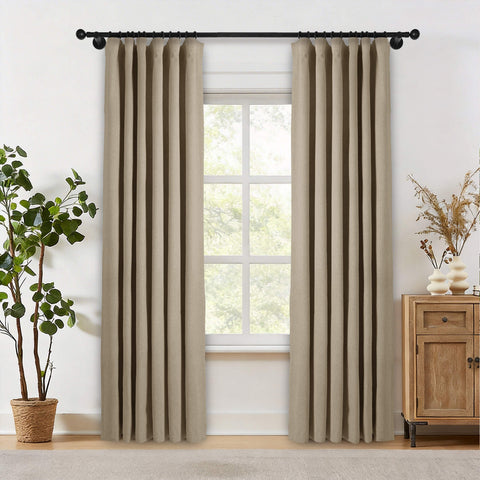 OY19S Soft Linen Blend Blackout Curtains 220GSM Flat Hooks 1 Panel
