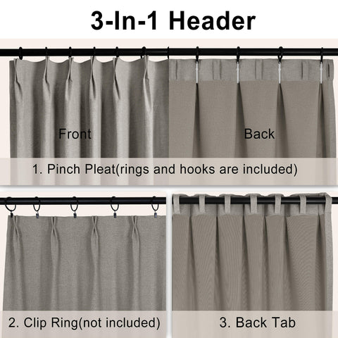 OY19S Blackout Linen Curtains 3 IN 1 Header 1 Panel