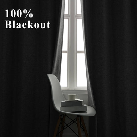 OY19S Soft Linen Blend Blackout Curtains 220GSM Flat Hooks 1 Panel
