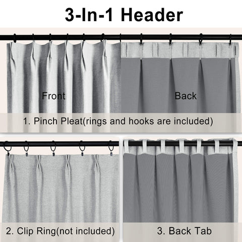 OY19S Blackout Linen Curtains 3 IN 1 Header 1 Panel