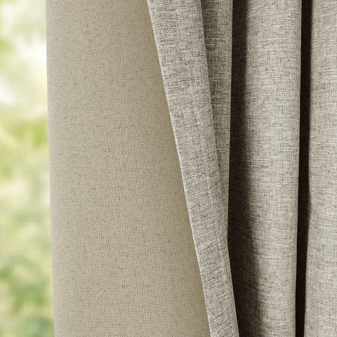OY19S Soft Linen Blend Blackout Curtains 220GSM Flat Hooks 1 Panel