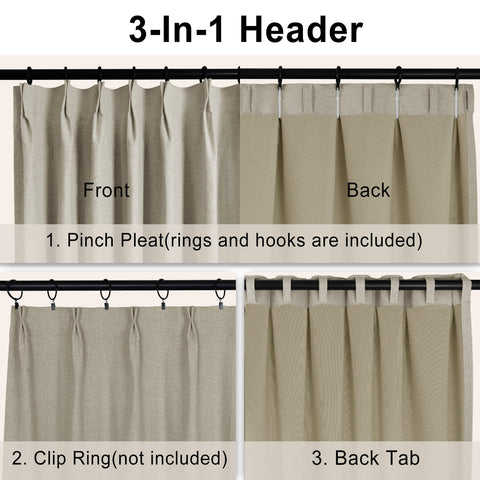 OY19S Blackout Linen Curtains 3 IN 1 Header 1 Panel