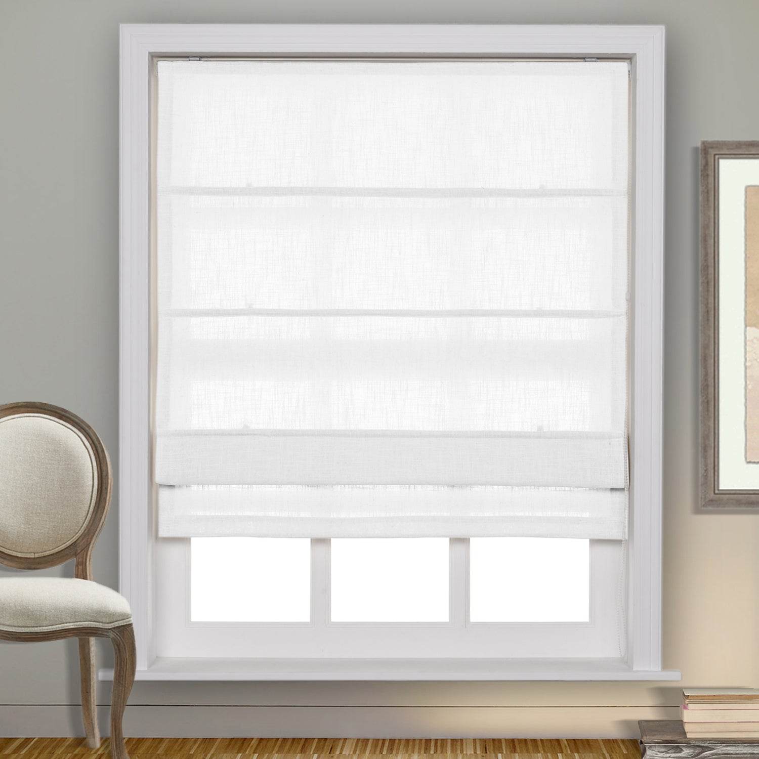 1908 Roman Shade Velcro Faux Linen Light Filtering, Blackout, Room Darkening, Installation Hardware Included - Cololeaf
