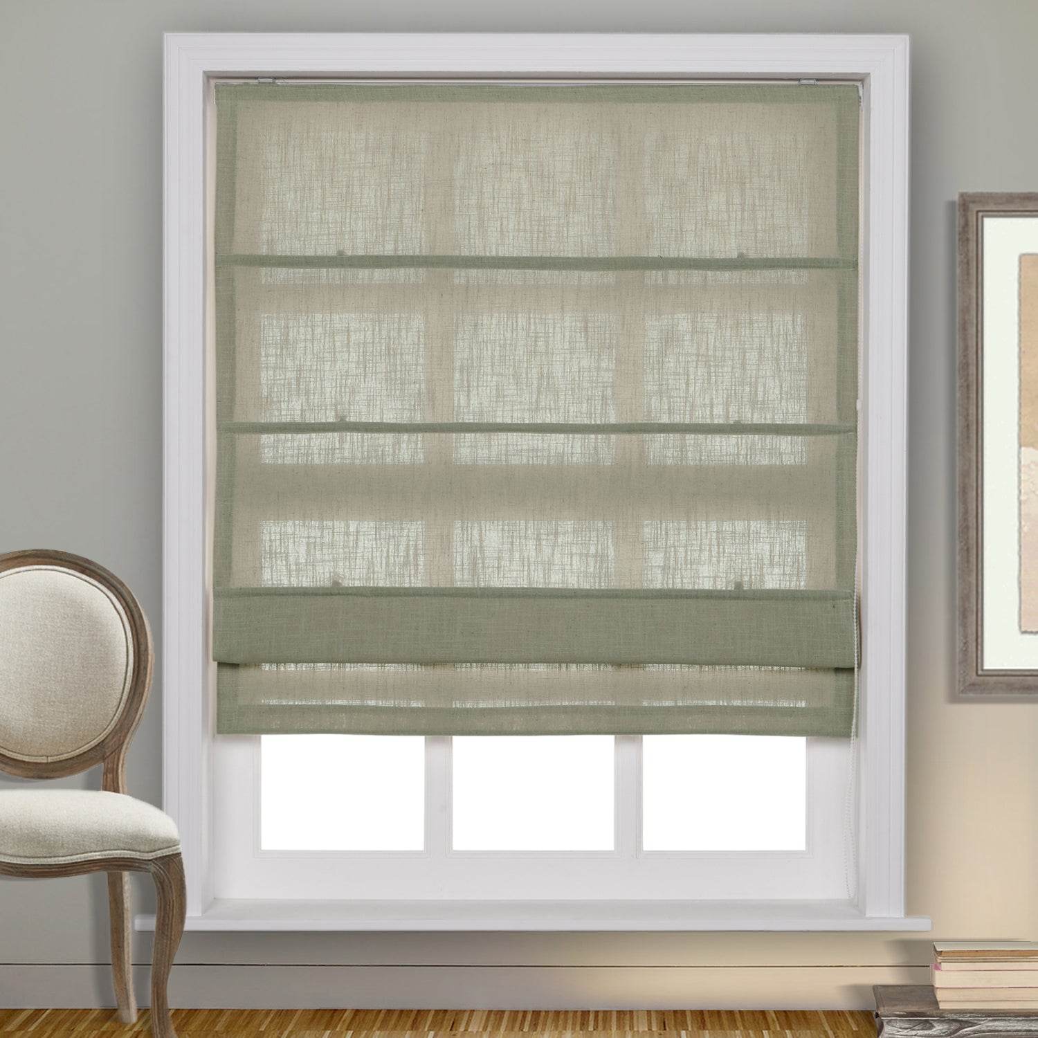 1908 Roman Shade Velcro Faux Linen Light Filtering, Blackout, Room Darkening, Installation Hardware Included - Cololeaf