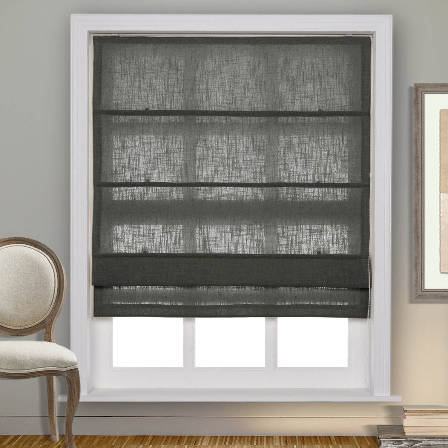 1908 Roman Shade Velcro Faux Linen Light Filtering, Blackout, Room Darkening, Installation Hardware Included - Cololeaf
