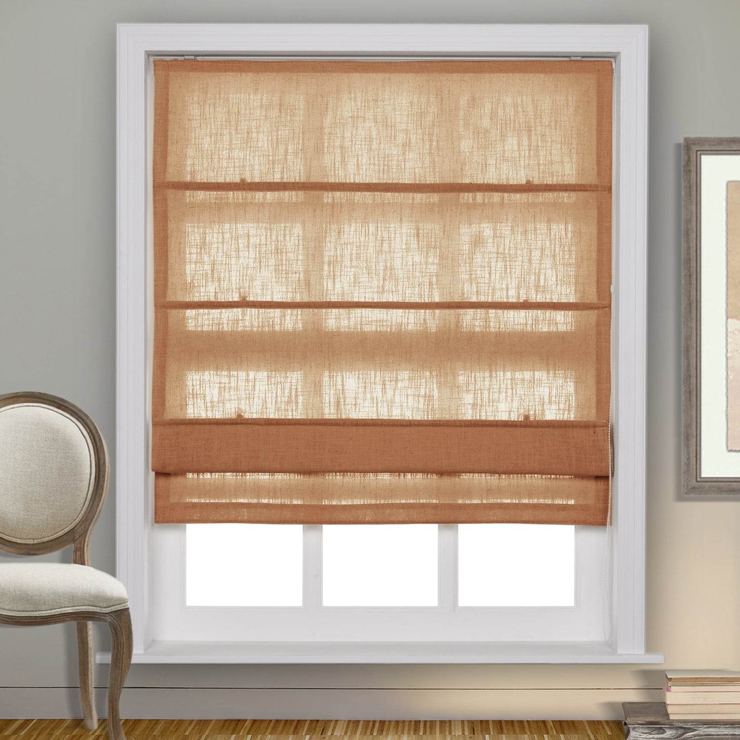 1908 Roman Shade Velcro Faux Linen Light Filtering, Blackout, Room Darkening, Installation Hardware Included - Cololeaf