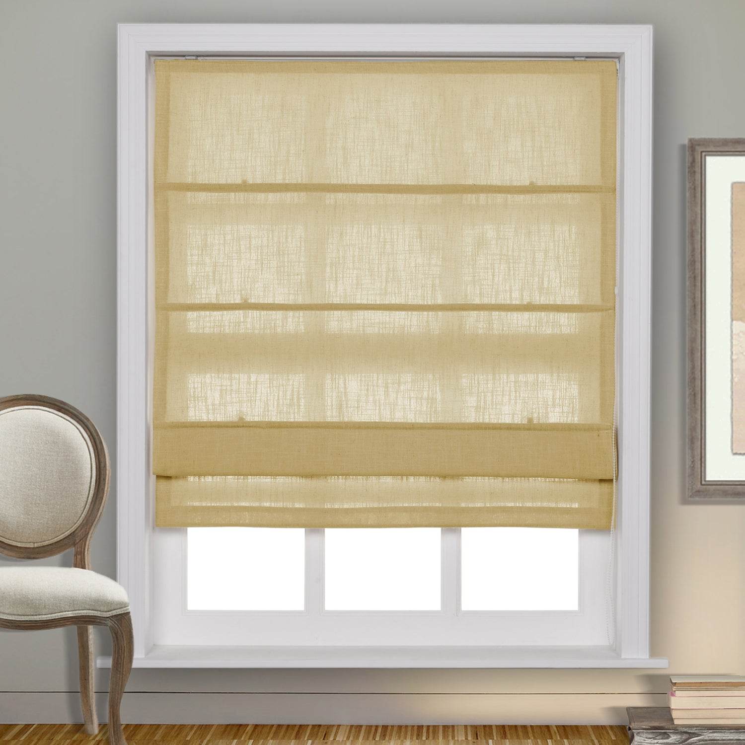 1908 Roman Shade Velcro Faux Linen Light Filtering, Blackout, Room Darkening, Installation Hardware Included - Cololeaf