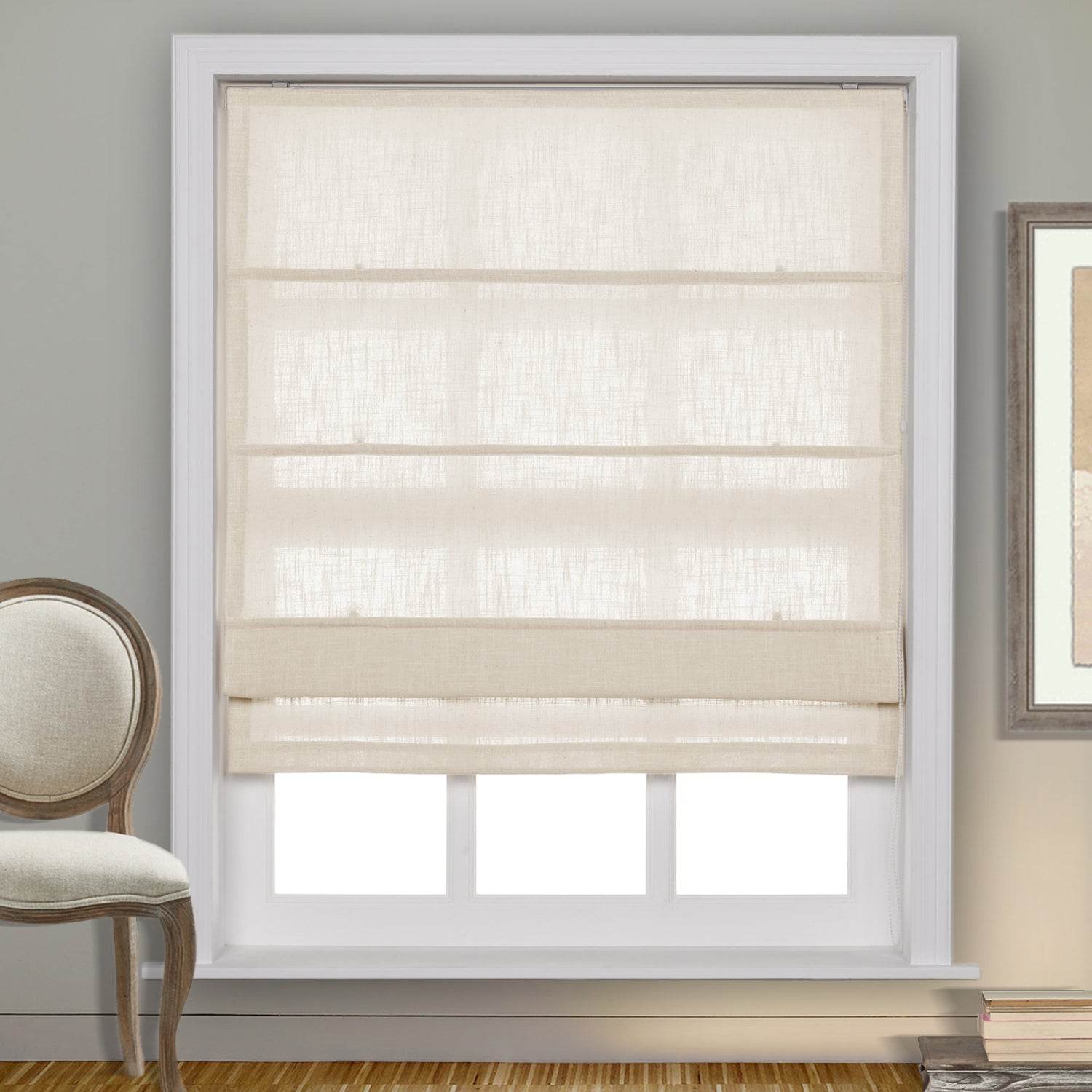1908 Roman Shade Velcro Faux Linen Light Filtering, Blackout, Room Darkening, Installation Hardware Included - Cololeaf