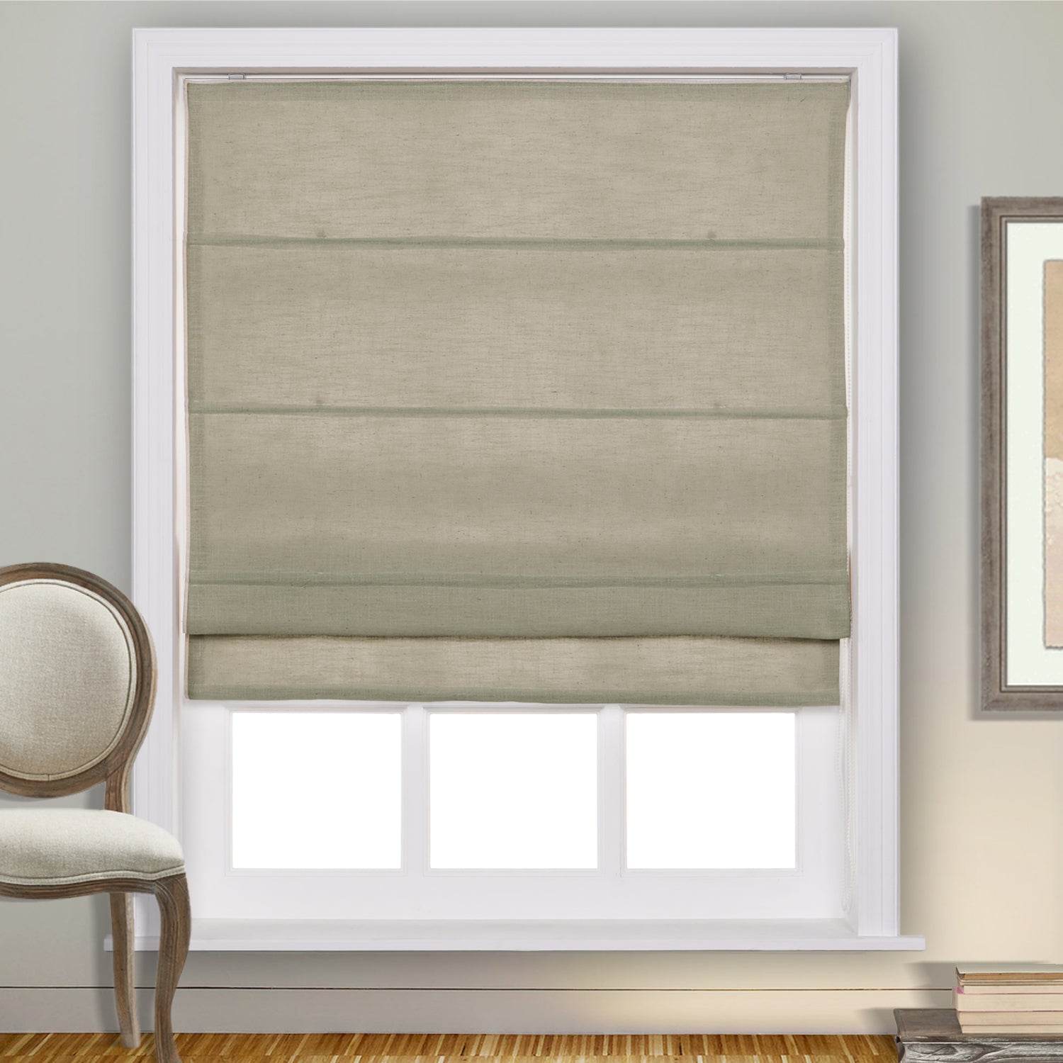 1908 Roman Shade Velcro Faux Linen Light Filtering, Blackout, Room Darkening, Installation Hardware Included - Cololeaf