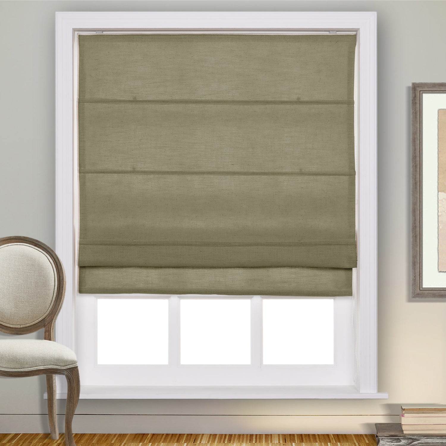 1908 Roman Shade Velcro Faux Linen Light Filtering, Blackout, Room Darkening, Installation Hardware Included - Cololeaf