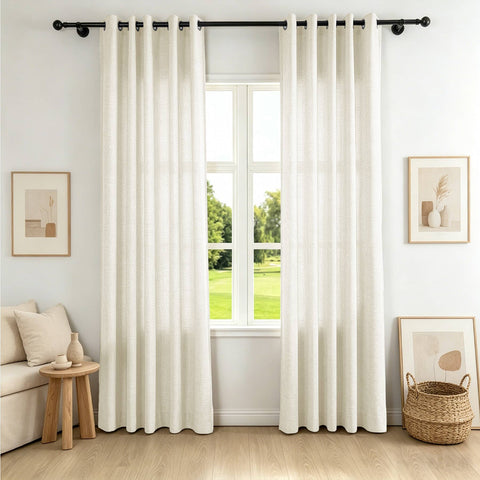 TW04 Extra Long Light Filtering Linen Curtains Grommets 1 Panel for High Ceilings, Perfect for Lofts