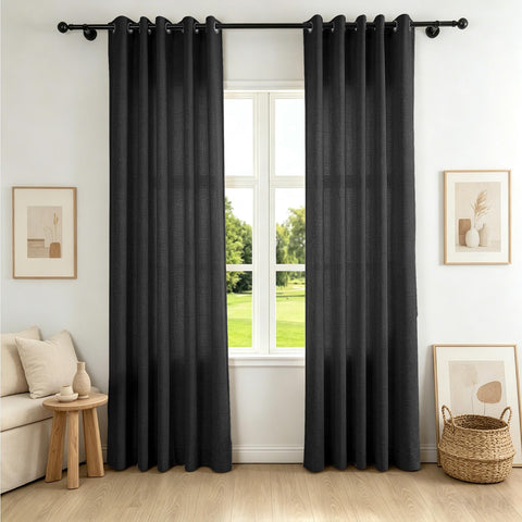 TW04 Extra Long Light Filtering Linen Curtains Grommets 1 Panel for High Ceilings, Perfect for Lofts