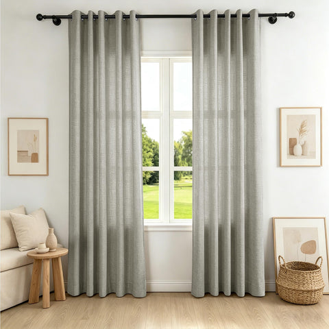 TW04 Extra Long Light Filtering Linen Curtains Grommets 1 Panel for High Ceilings, Perfect for Lofts