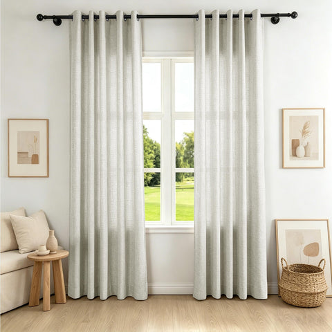 TW04 Extra Long Light Filtering Linen Curtains Grommets 1 Panel for High Ceilings, Perfect for Lofts