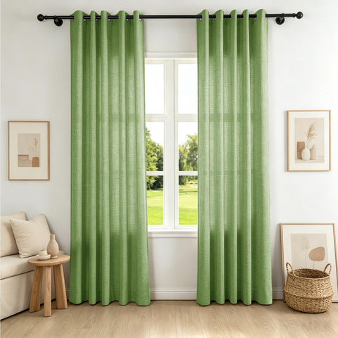 TW04 Extra Long Light Filtering Linen Curtains Grommets 1 Panel for High Ceilings, Perfect for Lofts