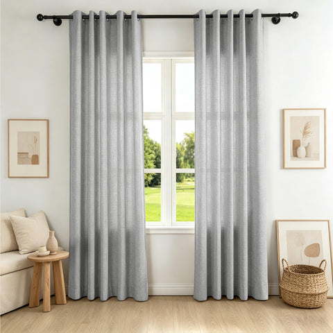 TW04 Extra Long Light Filtering Linen Curtains Grommets 1 Panel for High Ceilings, Perfect for Lofts