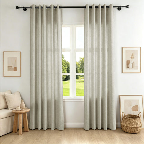 TW04 Extra Long Light Filtering Linen Curtains Grommets 1 Panel for High Ceilings, Perfect for Lofts