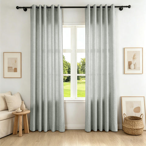 TW04 Extra Long Light Filtering Linen Curtains Grommets 1 Panel for High Ceilings, Perfect for Lofts